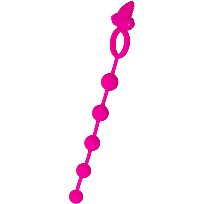 Розовое эрекционное виброкольцо Posedon с анальной цепочкой. Фотография 3.