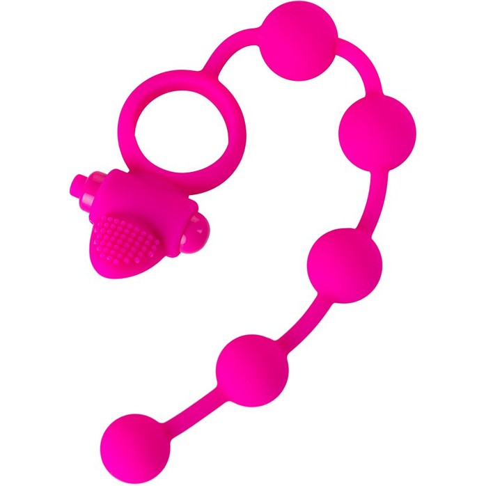 Розовое эрекционное виброкольцо Posedon с анальной цепочкой. Фотография 4.