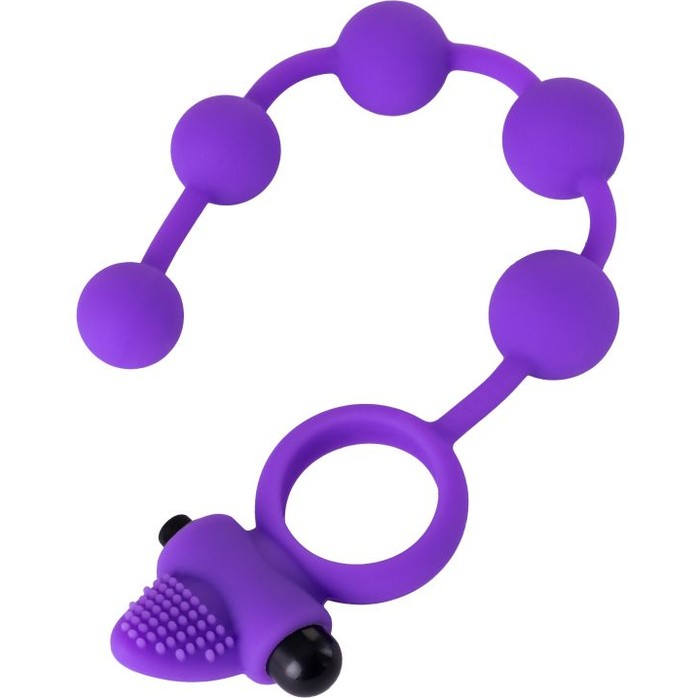 Фиолетовое эрекционное виброкольцо Posedon с анальной цепочкой. Фотография 4.