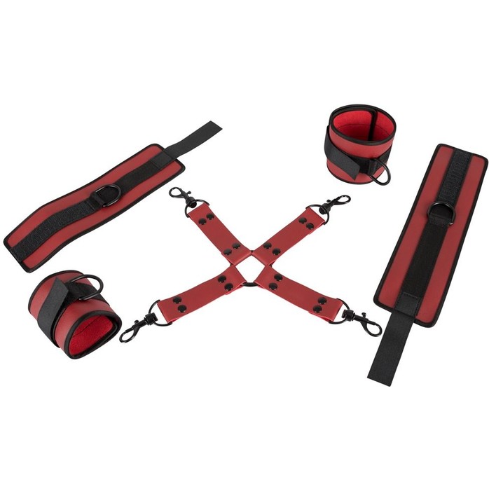 Красно-черная фиксация крестовая для рук и ног Bondage Set - Bad Kitty. Фотография 3.