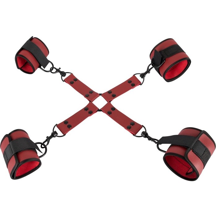 Красно-черная фиксация крестовая для рук и ног Bondage Set - Bad Kitty