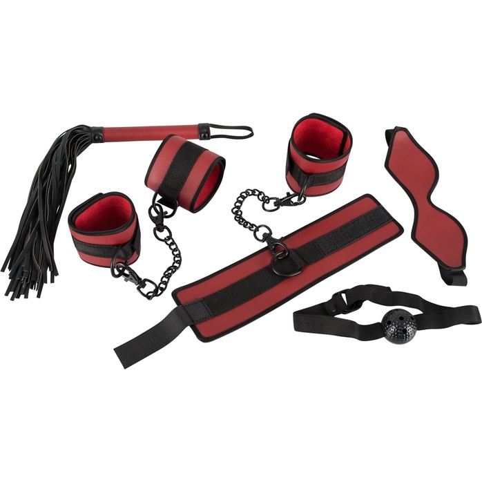 Красно-черный набор из 5 предметов для БДСМ-игр - Bad Kitty