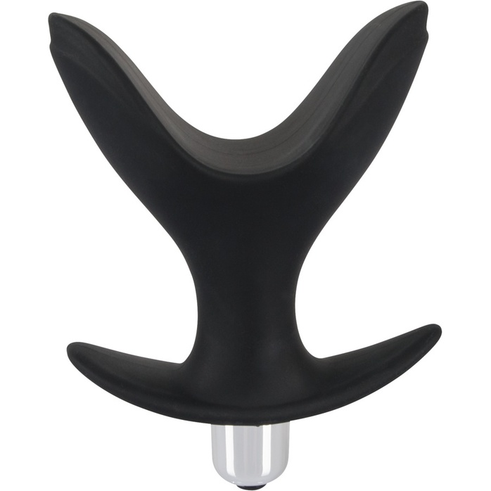 Чёрная анальная V-образная пробка Black Velvets Vibrating Anchor Plug с вибрацией - 10,3 см - You2Toys