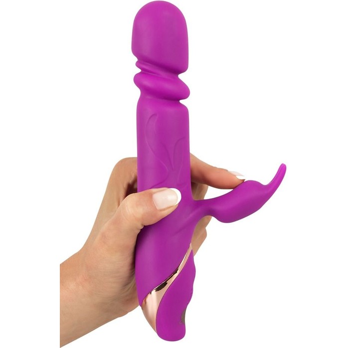 Фиолетовый вибратор с клиторальным стимулятором Julie Lovetoys - 21,5 см. Фотография 2.