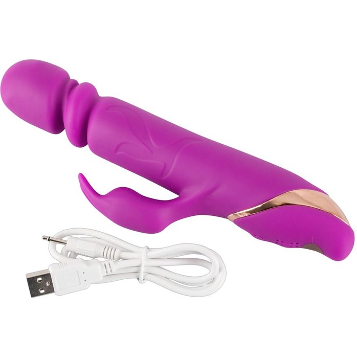 Фиолетовый вибратор с клиторальным стимулятором Julie Lovetoys - 21,5 см. Фотография 3.