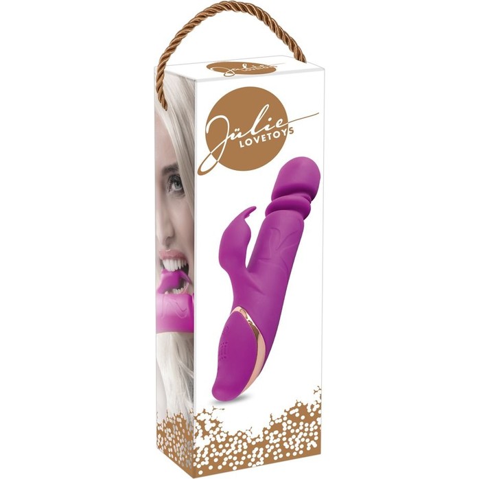 Фиолетовый вибратор с клиторальным стимулятором Julie Lovetoys - 21,5 см. Фотография 4.