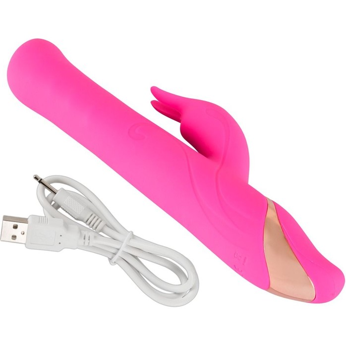 Розовый вибратор с клиторальным стимулятором Julie - 22.5 см. Фотография 2.