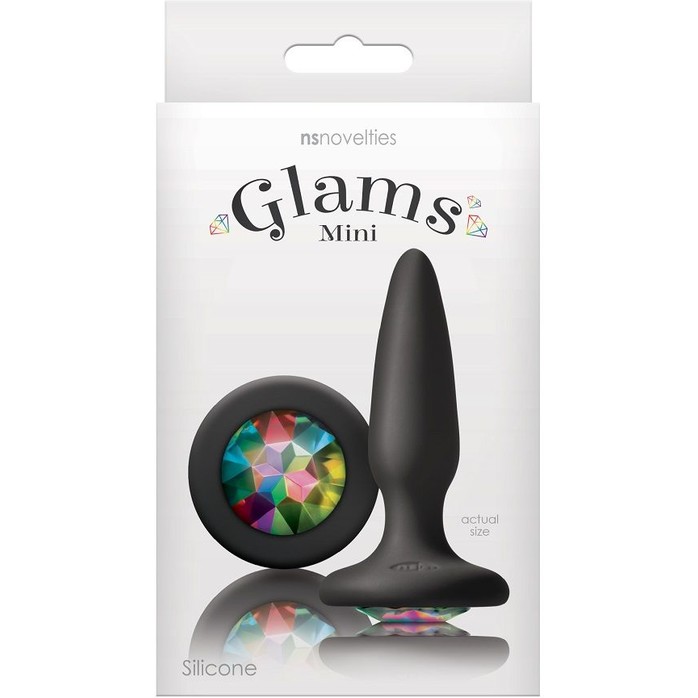 Чёрная анальная пробка с радужным кристаллом Glams Mini Rainbow Gem - 8,4 см - Glams. Фотография 2.