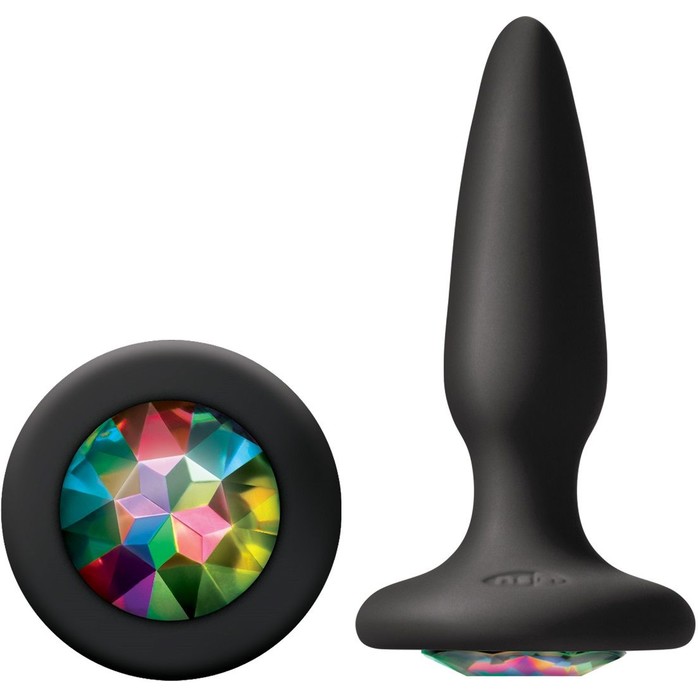 Чёрная анальная пробка с радужным кристаллом Glams Mini Rainbow Gem - 8,4 см - Glams