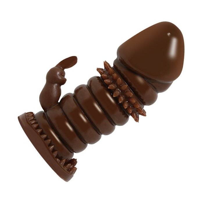 Коричневая стимулирующая насадка на пенис - 13 см. Фотография 3.