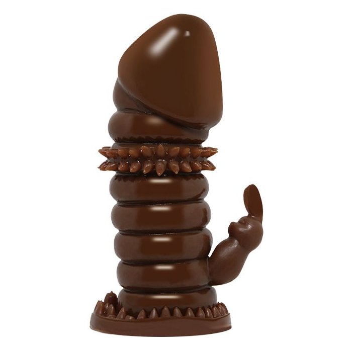 Коричневая стимулирующая насадка на пенис - 13 см