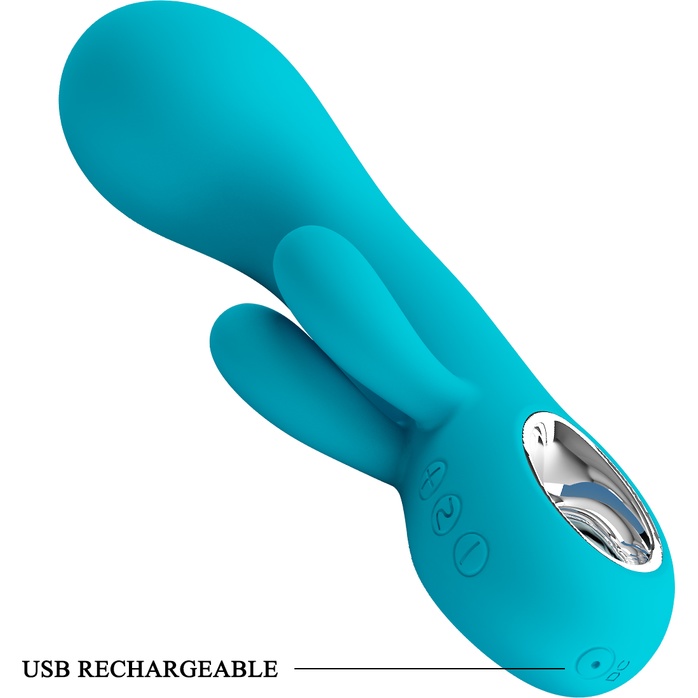 Бирюзовый вибратор Chris с клиторальным отростком - 15,4 см - Pretty Love. Фотография 7.