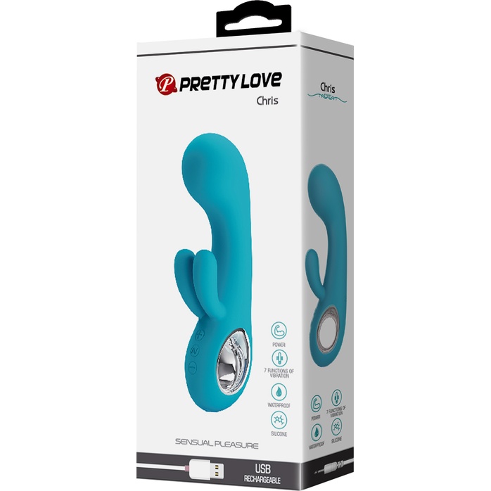 Бирюзовый вибратор Chris с клиторальным отростком - 15,4 см - Pretty Love. Фотография 9.