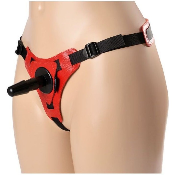 Красно-чёрные трусики с плугом HARNESS Trapper - размер M-XL - BDSM accessories