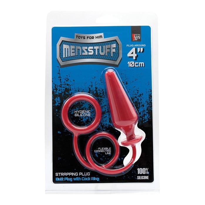 Красное эрекционное кольцо с анальной пробкой MENZSTUFF 4INCH SINGLE RING ANAL PLUG - MenzStuff. Фотография 2.