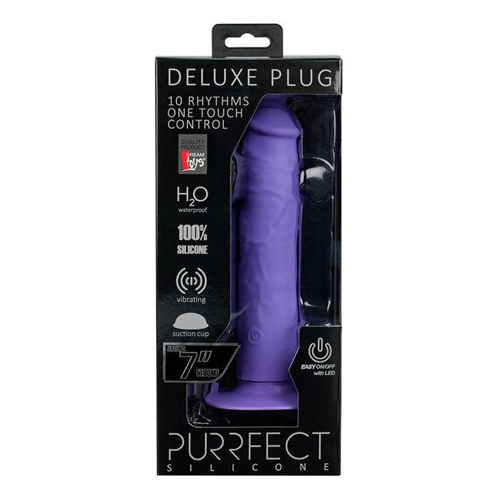 Фиолетовый вибратор-реалистик на присоске PURRFECT SILICONE ONE TOUCH - 20,5 см - Purrfect Silicone. Фотография 2.