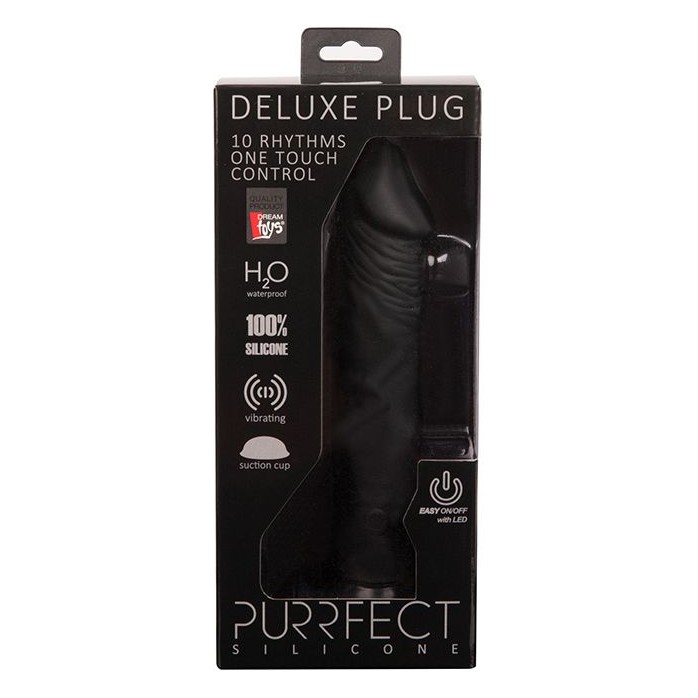 Чёрный вибратор-реалистик PURRFECT SILICONE ONE TOUCH - 22,5 см - Purrfect Silicone. Фотография 2.