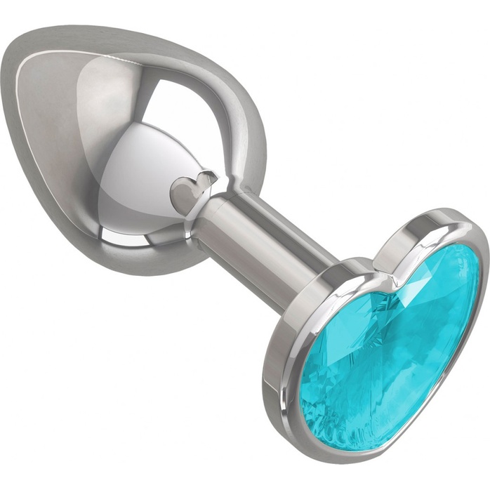 Серебристая анальная втулка с голубым кристаллом-сердцем - 7 см - Анальные втулки с кристаллом. Фотография 2.