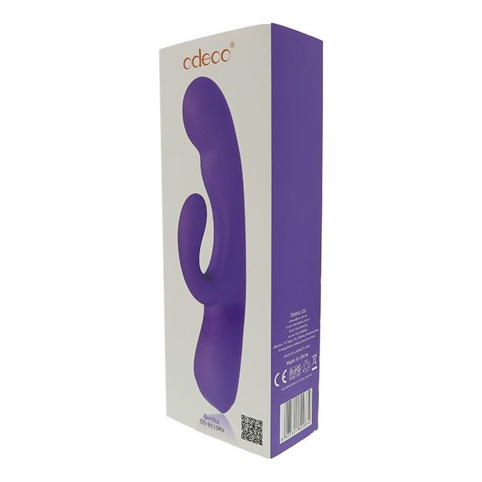 Фиолетовый перезаряжаемый вибратор с клиторальным отростком Bertha - 22 см. Фотография 2.