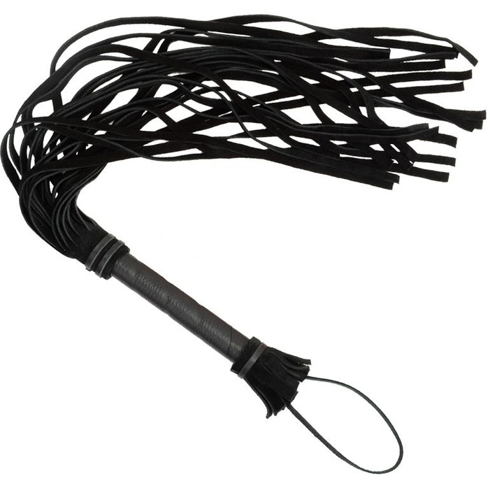 Чёрная плеть с кожаной рукоятью - 65 см - BDSM accessories