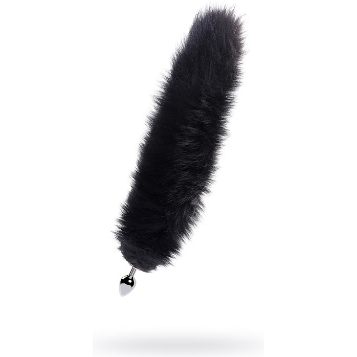 Серебристая анальная втулка с черным лисьим хвостом