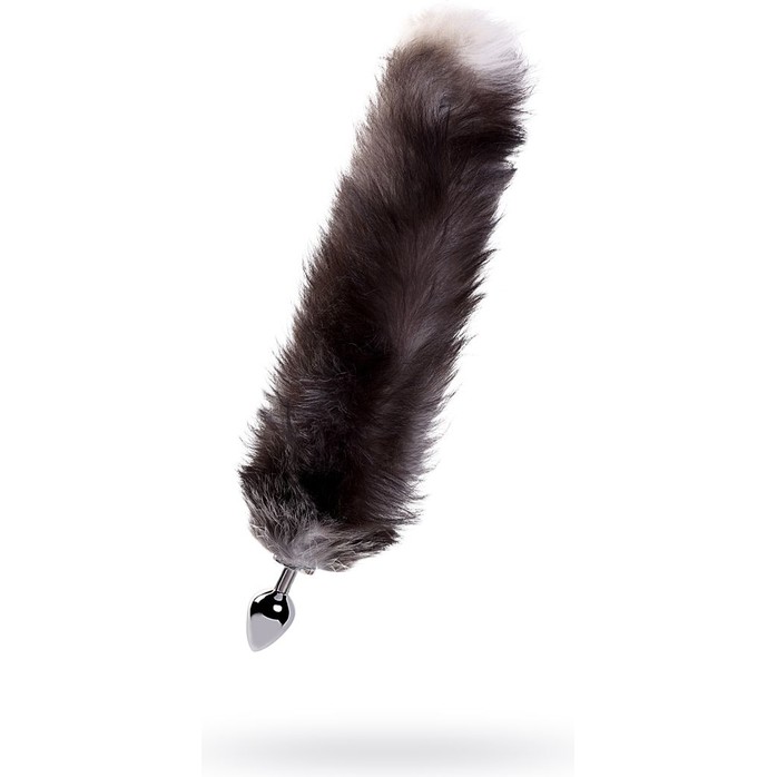 Большая серебристая металлическая анальная втулка с хвостом-чернобуркой