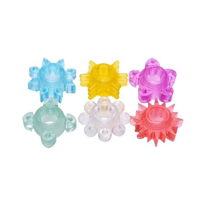 Набор из 6 разноцветных эрекционных колец Enhance 6 Piece Cock Ring Set - Frisky