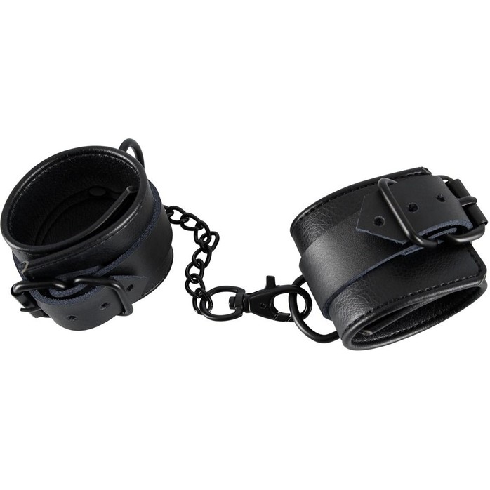 Чёрные полиуретановые наручники с цепочкой - Bad Kitty