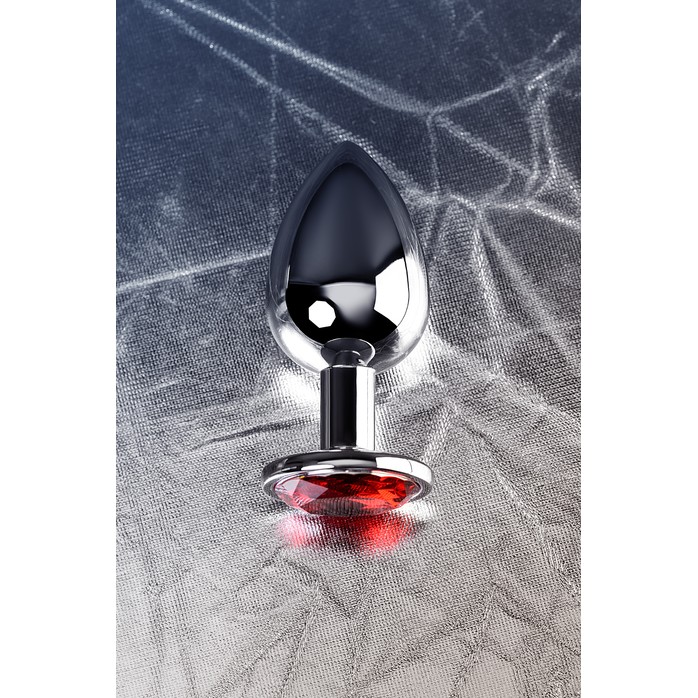Серебристая анальная втулка Metal с рубиновым кристаллом - 9,5 см - Metal. Фотография 8.