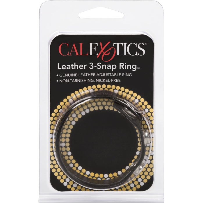 Черная кожаная утяжка для пениса Leather 3-Snap Ring. Фотография 7.