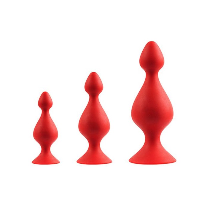 Набор из 3 красных анальных силиконовых втулок MENZSTUFF 3-PIECE ANAL PAWN SET - MenzStuff