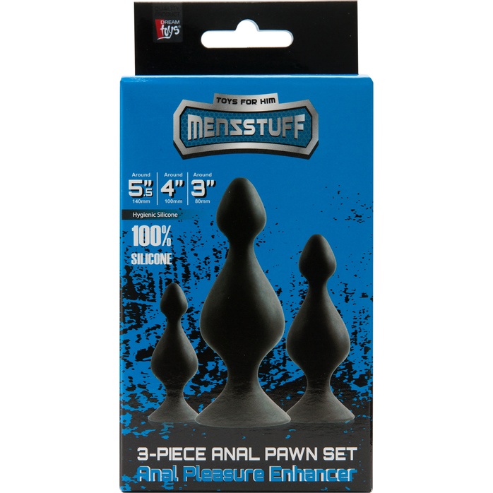 Набор из 3 чёрных анальных силиконовых втулок MENZSTUFF 3-PIECE ANAL PAWN SET - MenzStuff. Фотография 2.