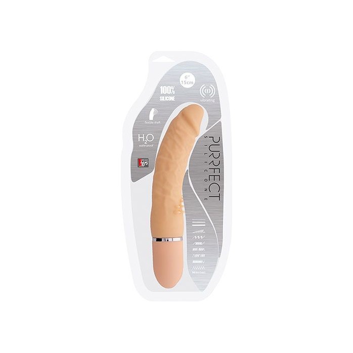 Телесный вибратор-реалистик PURRFECT SILICONE BENDABLE 10FUNCTIONS с шипиками - 15 см - Purrfect Silicone. Фотография 2.