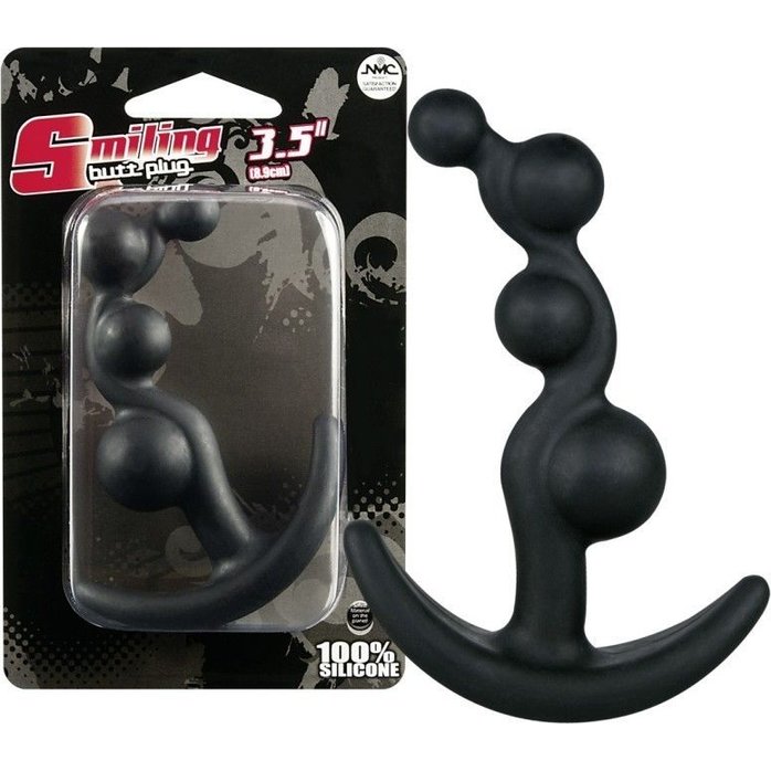 Чёрный анальный стимулятор с шариками Smiling Butt Plug - 8,9 см. Фотография 2.
