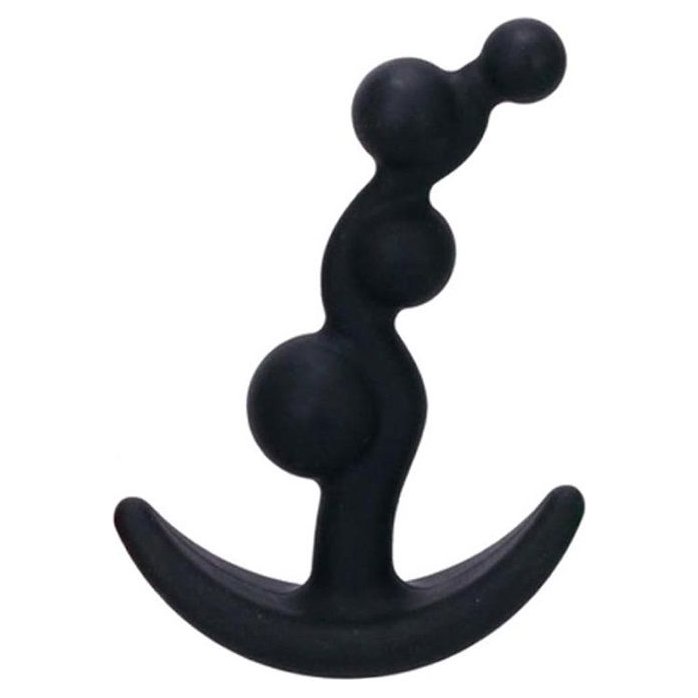 Чёрный анальный стимулятор с шариками Smiling Butt Plug - 8,9 см