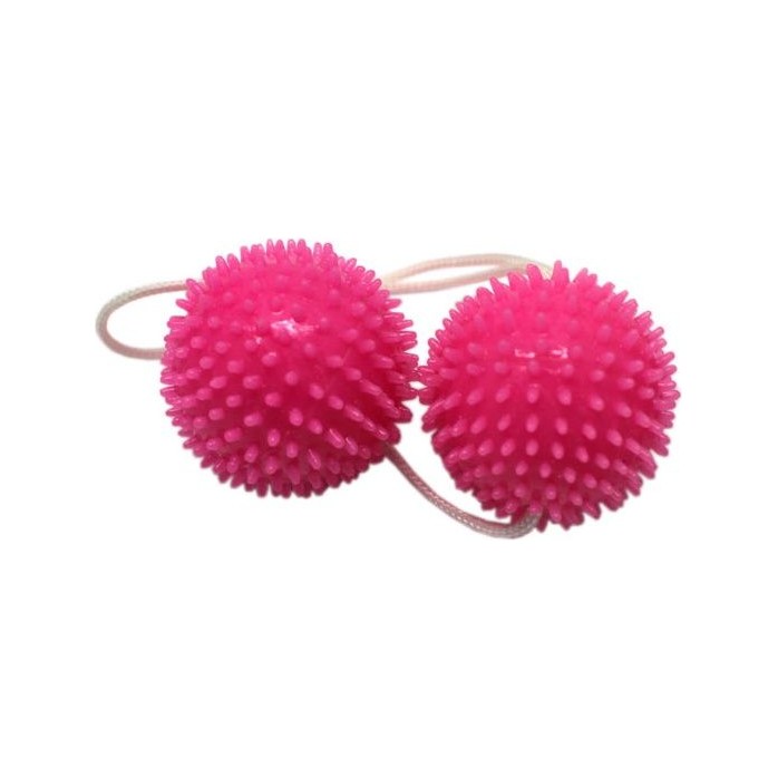 Розовые вагинальные шарики с шипами на шнурке. Фотография 3.