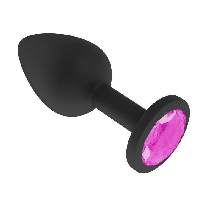 Чёрная анальная втулка с розовым кристаллом - 7,3 см - Анальные втулки с кристаллом. Фотография 2.
