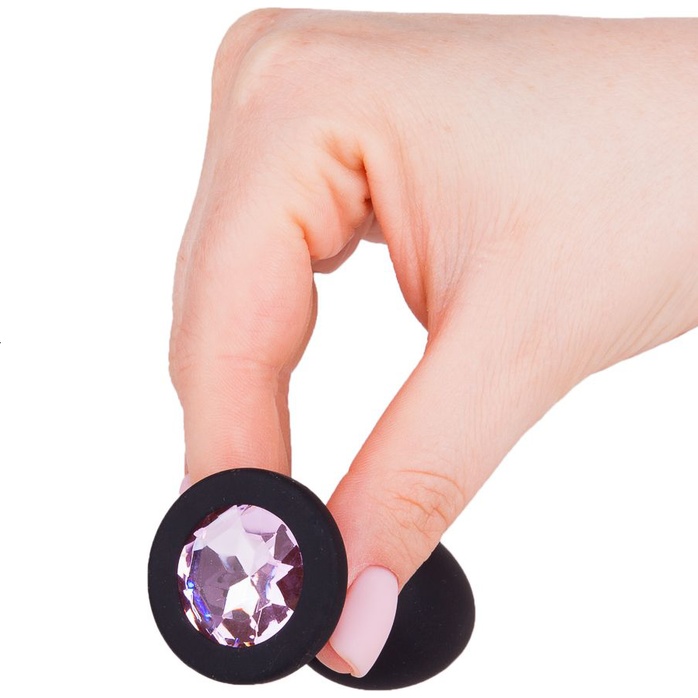 Чёрная анальная втулка с розовым кристаллом - 7,3 см - Анальные втулки с кристаллом. Фотография 4.