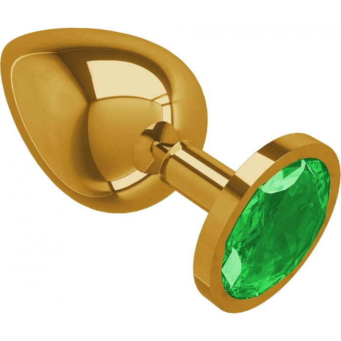 Золотистая большая анальная пробка с зеленым кристаллом - 9,5 см - Анальные втулки с кристаллом. Фотография 2.