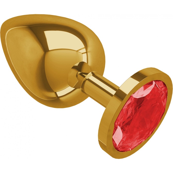 Золотистая большая анальная пробка с красным кристаллом - 9,5 см - Анальные втулки с кристаллом. Фотография 2.