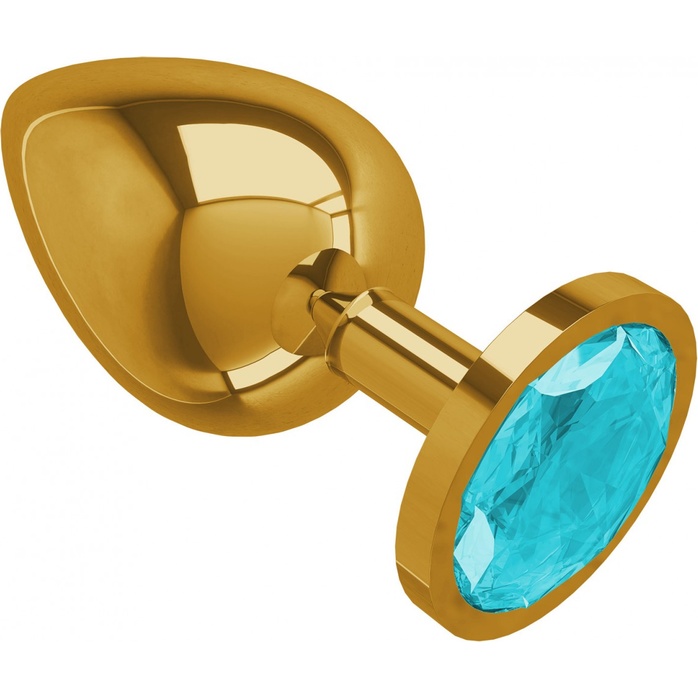 Золотистая большая анальная пробка с голубым кристаллом - 9,5 см - Анальные втулки с кристаллом. Фотография 2.