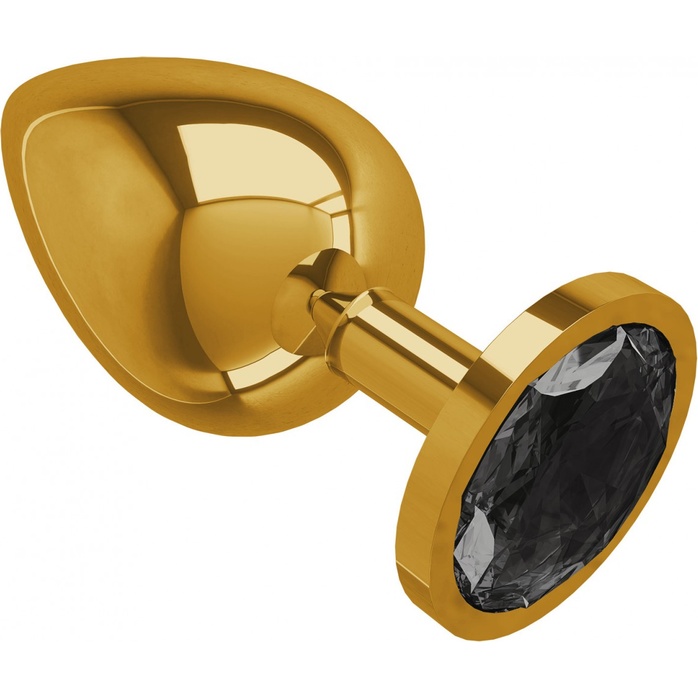 Золотистая большая анальная пробка с чёрным кристаллом - 9,5 см - Анальные втулки с кристаллом. Фотография 2.