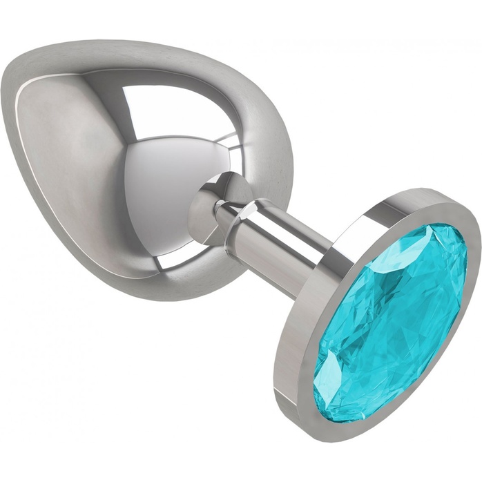 Серебристая большая анальная пробка с голубым кристаллом - 9,5 см - Анальные втулки с кристаллом. Фотография 2.