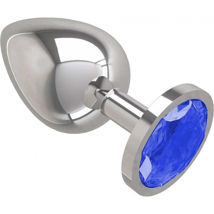 Серебристая большая анальная пробка с синим кристаллом - 9,5 см - Анальные втулки с кристаллом. Фотография 2.