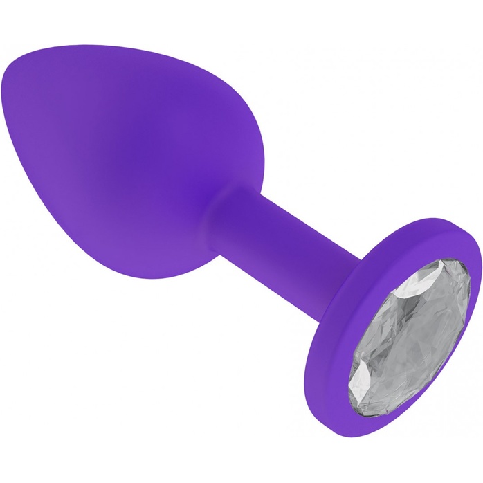 Фиолетовая силиконовая пробка с прозрачным кристаллом - 7,3 см - Анальные втулки с кристаллом. Фотография 2.