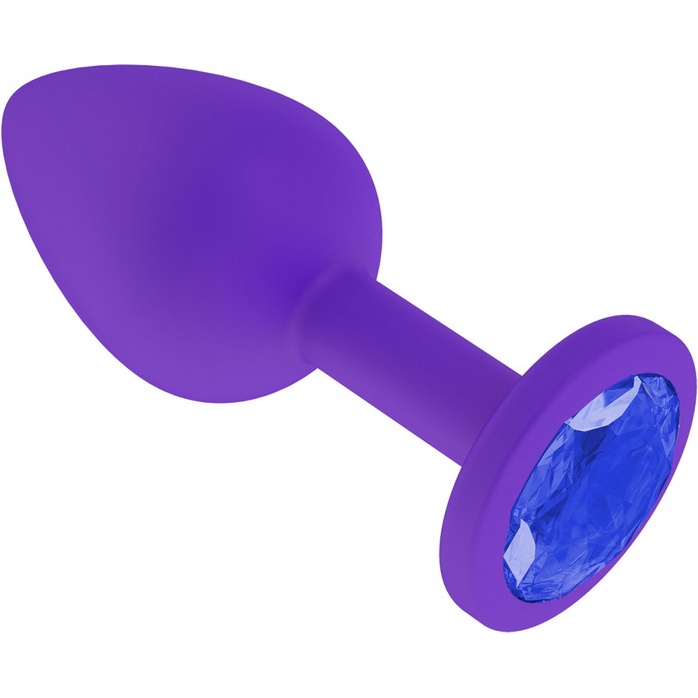 Фиолетовая силиконовая пробка с синим кристаллом - 7,3 см - Анальные втулки с кристаллом. Фотография 2.