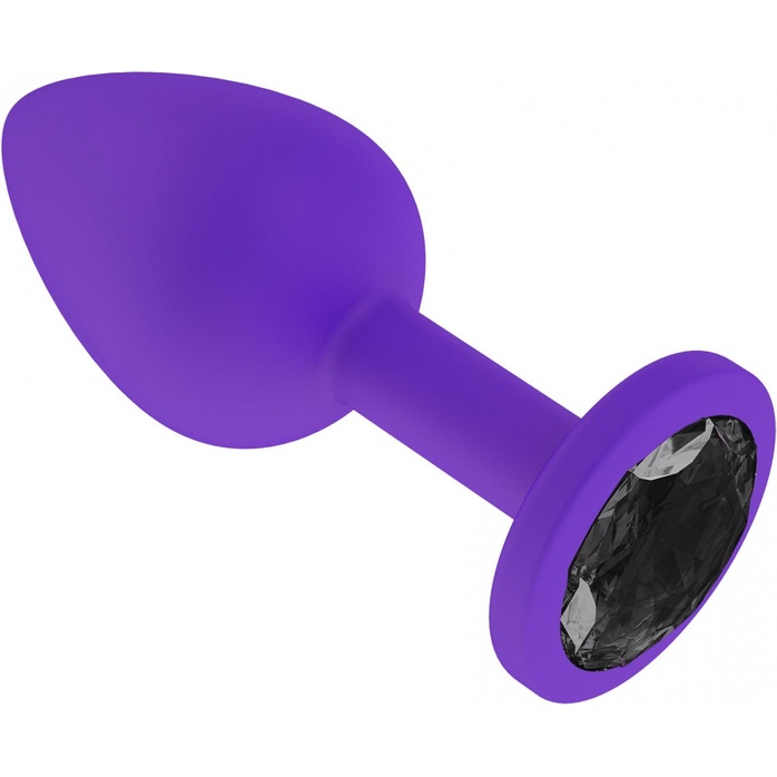 Фиолетовая силиконовая пробка с чёрным кристаллом - 7,3 см - Анальные втулки с кристаллом. Фотография 2.