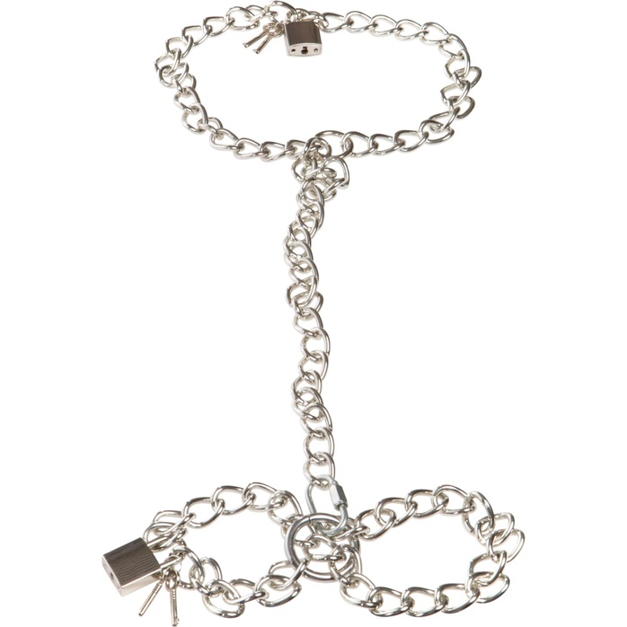 Фиксация на шею и запястья в виде цепей с замочками Bad Kitty Metal collar and chain - Bad Kitty