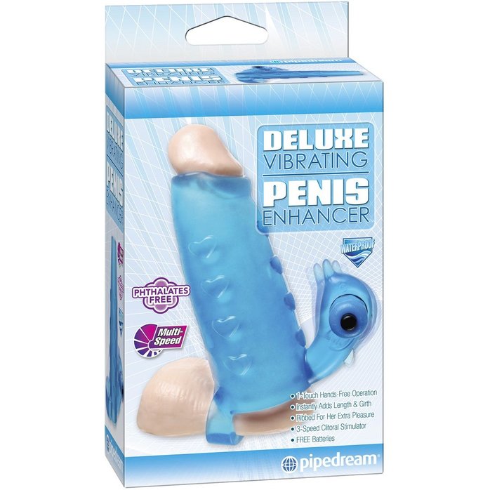 Голубая утолщающая насадка на пенис Deluxe Vibrating Penis Enhancer - 15 см - Pipedream Products. Фотография 3.