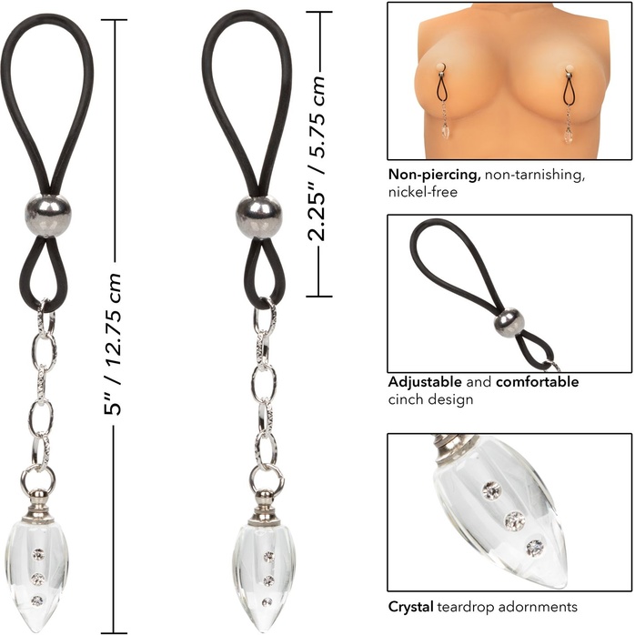 Подвески на соски с прозрачными капельками Non-Piercing Nipple Jewelry Crystal Teardrop - Nipple Play. Фотография 2.